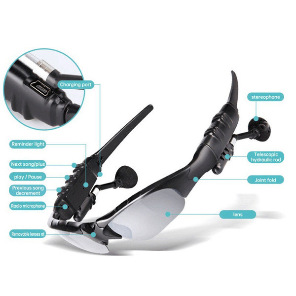 Smart Earphone Bluetooth Sunglasses, With Mic