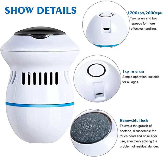 Portable Electric Vacuum Adsorption Foot Grinder, USB Electronic Foot File Pedicure Tools, Dual-Speed Callus Remover, Pedicure Foot Care Tool for Dead,Hard Cracked Dry Skin