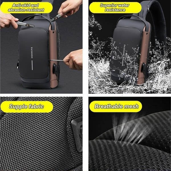 ZYING Anti theft Crossbody Sling bag,Shoulder Backpack,Lightweight Chest Daypack with USB Charging Port,Fit for 9.7'' ipad